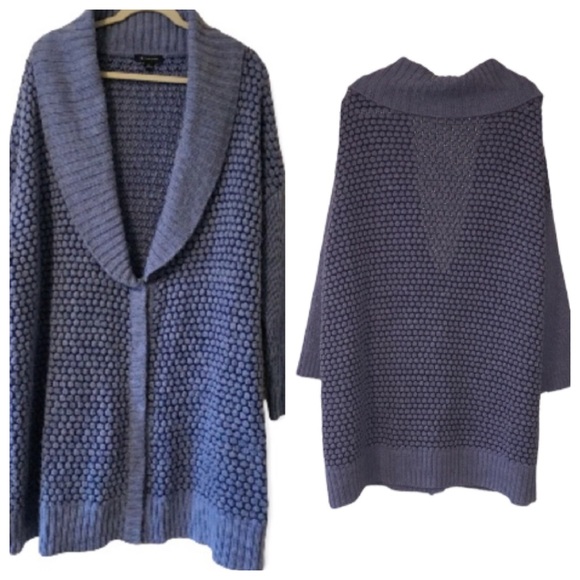 H by Halston Sweaters - H by Halston Blue Wool longline Cardigan Sweater Bubble weave